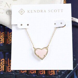 ✅Kendra Scott Ari Heart Necklace Rose Quartz Gold